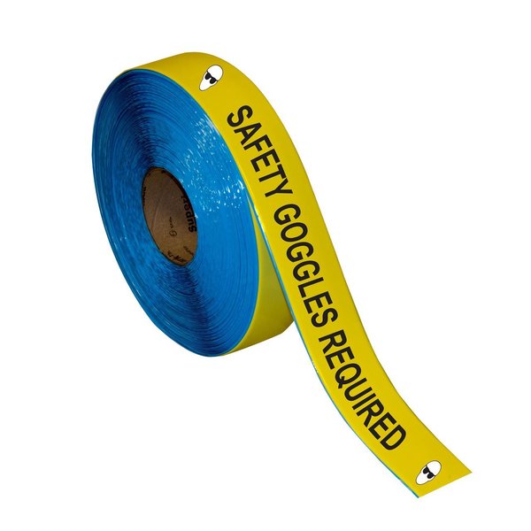 Superior Mark Floor Marking Message Tape, 2in x 100Ft , SAFETY GOGGLES REQUIRED IN-40-725I